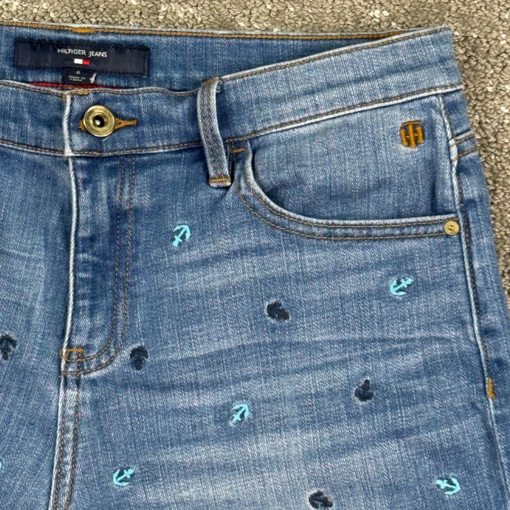 Tommy Hilfiger Jeans Shorts Womens 6 Blue Embroidered Anchor Denim Nautical
